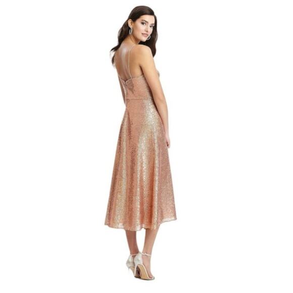 NWT Dessy Collection Elle Sequin Rose Gold Midi Dress Sz 2 - Picture 2 of 10